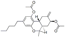 (6aR)-6aβ,7,8,9,10,10aα-ヘキサヒドロ-6,6-ジメチル-9-メチレン-3-ペンチル-6H-ジベンゾ[b,d]ピラン-1,8α-ジオールジアセタート 化学構造式