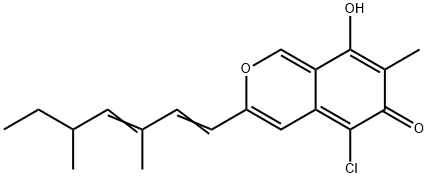 5-クロロ-3-(3,5-ジメチル-1,3-ヘプタジエニル)-8-ヒドロキシ-7-メチル-6H-2-ベンゾピラン-6-オン 化学構造式