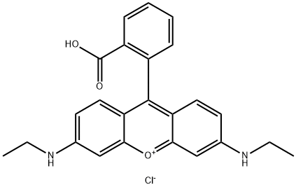 9-(2-CARBOXYPHENYL)-3,6-BIS(ETHYLAMINO)XANTHYLIUM CHLORIDE,2768-89-0,结构式