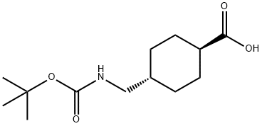 trans-4-(tert-ブトキシカルボニルアミノメチル)シクロヘキサンカルボン酸 化学構造式