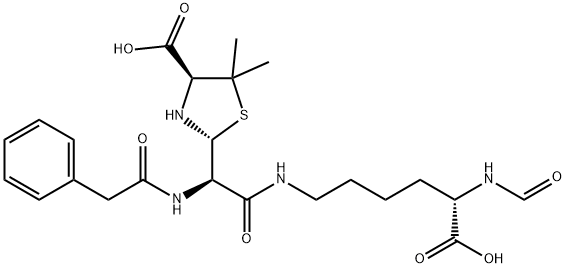2-[[(5-カルボキシ-5-ホルミルアミノペンチル)カルバモイル](2-フェニルアセチルアミノ)メチル]-5,5-ジメチル-4-チアゾリジンカルボン酸 化学構造式