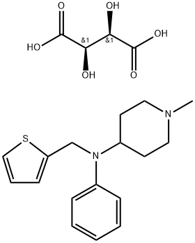 1-メチル-N-フェニル-N-(2-チエニルメチル)ピペリジン-4-アミン·L-酒石酸 化学構造式