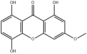 1,5,8-トリヒドロキシ-3-メトキシキサントン 化学構造式