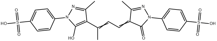 4-[[4,5-ジヒドロ-4-[3-[5-ヒドロキシ-3-メチル-1-(4-スルホフェニル)-1H-ピラゾール-4-イル]-2-ブテン-1-イリデン]-3-メチル-5-オキソ-1H-ピラゾール]-1-イル]ベンゼンスルホン酸 化学構造式
