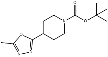 1-BOC-4-(5-メチル-1,3,4-オキサジアゾール-2-イル)ピペリジン 化学構造式