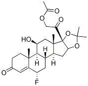 酢酸6α-フルオロ-11β-ヒドロキシ-16α,17-[(1-メチルエチリデン)ビスオキシ]-3,20-ジオキソプレグナ-4-エン-21-イル 化学構造式