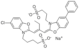 hydrogen 5-chloro-2[2-[[5-phenyl-3-(3-sulphonatobutyl)-3H-benzoxazol-2-ylidene]methyl]but-1-enyl]-3-(3-sulphonatopropyl)benzoxazolium, sodium salt Struktur