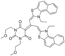 5-[2-[1-乙基萘并[1,2-D]噻唑-2(3H)亚基]-1-[[1-乙基奈并[1,2-D]噻唑-2(3H)亚基]甲基]乙亚基]-1,3-二(2-甲氧基乙基)-2,4,6(1H,3H,5H)-嘧啶酮, 28279-27-8, 结构式