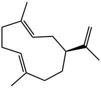 (1E,5E,8S)-1,5-ジメチル-8β-イソプロペニル-1,5-シクロデカジエン 化学構造式