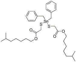 [(ジベンジルスタンニレン)ビスチオ]ビス酢酸ビス(6-メチルヘプチル) 化学構造式