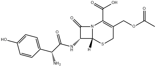 [6R-[6alpha,7beta(R*)]]-3-(acetoxymethyl)-7-[amino(4-hydroxyphenyl)acetamido]-8-oxo-5-thia-1-azabicyclo[4.2.0]oct-2-ene-2-carboxylic acid Structure