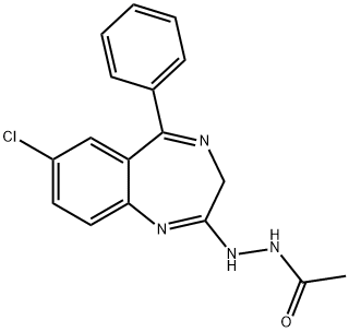 N′-(7-クロロ-5-フェニル-3H-1,4-ベンゾジアゼピン-2-イル)アセトヒドラジド 化学構造式