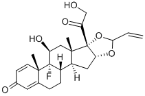 9-フルオロ-11β,21-ジヒドロキシ-16α,17-[2-プロペニリデンビス(オキシ)]プレグナ-1,4-ジエン-3,20-ジオン 化学構造式