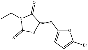 (5Z)-5-[(5-ブロモ-2-フリル)メチレン]-3-エチル-2-チオキソ-1,3-チアゾリジン-4-オン 化学構造式