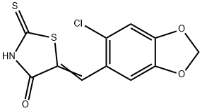 (5E)-5-[(6-クロロ-1,3-ベンゾジオキソール-5-イル)メチレン]-2-メルカプト-1,3-チアゾール-4(5H)-オン 化学構造式
