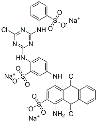 trisodium 1-amino-4-[[4-[[4-chloro-6-[(sulphonatophenyl)amino]-1,3,5-triazin-2-yl]amino]-3-sulphonatophenyl]amino]-9,10-dihydro-9,10-dioxoanthracene-2-sulphonate|1-AMINO-4-[[4-[[4-CHLORO-6-[[3 (OR 4)-SULFOPHENYL]AMINO]-1,3,5-TRIAZIN-2-YL]AMINO]-3-SULFOPHENYL]AMINO]-9,10-DIHYDRO-9,10-DIOXO-2-ANTHRACENESULFONIC ACID 三钠盐