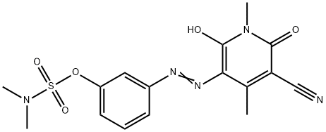 3-[(5-cyano-1,6-dihydro-2-hydroxy-1,4-dimethyl-6-oxo-3-pyridyl)azo]phenyl dimethylsulphamate Struktur