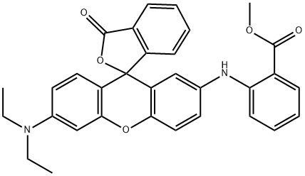 6'-(Diethylamino)-2'-[2-(methoxycarbonyl)anilino]spiro[isobenzofuran-1(3H),9'-[9H]xanthen]-3-one Struktur