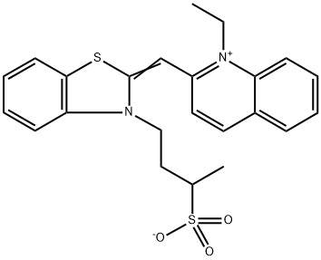1-ethyl-2-[[3-(3-sulphonatobutyl)-3H-benzothiazol-2-ylidene]methyl]quinolinium Struktur