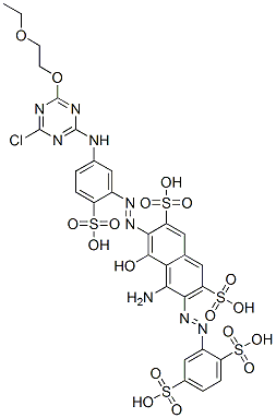 4-アミノ-6-[[5-[[4-クロロ-6-(2-エトキシエトキシ)-1,3,5-トリアジン-2-イル]アミノ]-2-スルホフェニル]アゾ]-3-[(2,5-ジスルホフェニル)アゾ]-5-ヒドロキシ-2,7-ナフタレンジスルホン酸 化学構造式