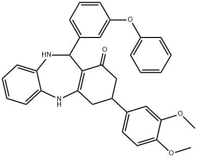 3-(3,4-DiMethoxyphenyl)-2,3,4,5,10,11-hexahydro-11-(3-phenoxyphenyl)-1H-dibenzo[b,e][1,4]diazepin-1-one 结构式