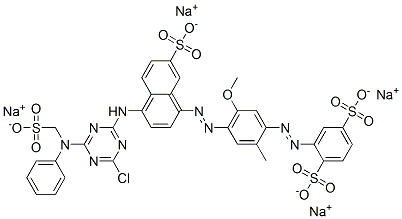 tetrasodium 2-[[4-[[4-[[4-chloro-6-[N-(sulphonatomethyl)anilino]-1,3,5-triazin-2-yl]amino]-7-sulphonato-1-naphthyl]azo]-5-methoxy-o-tolyl]azo]benzene-1,4-disulphonate Struktur