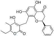 (S)-8-[(6-エチル-4-ヒドロキシ-5-メチル-2-オキソ-2H-ピラン-3-イル)メチル]-2,3-ジヒドロ-5,7-ジヒドロキシ-2-フェニル-4H-1-ベンゾピラン-4-オン 化学構造式