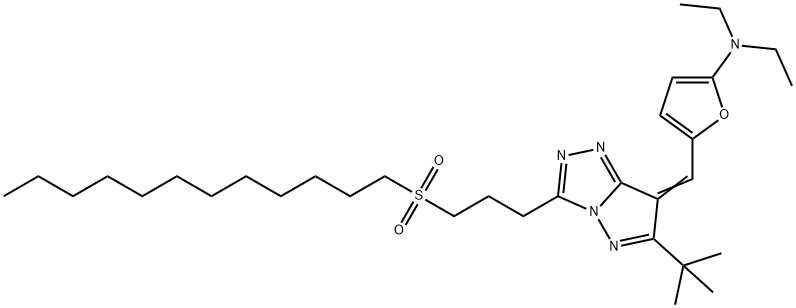 2-Furanamine,  5-[[6-(1,1-dimethylethyl)-3-[3-(dodecylsulfonyl)propyl]-7H-pyrazolo[5,1-c]-1,2,4-triazol-7-ylidene]methyl]-N,N-diethyl- Structure