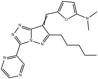2-Furanamine,  N,N-dimethyl-5-[(6-pentyl-3-pyrazinyl-7H-pyrazolo[5,1-c]-1,2,4-triazol-7-ylidene)methyl]-  (9CI) Struktur