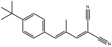 trans-2-[3-(4-tert-ブチルフェニル)-2-メチル-2-プロペニリデン]マロノニトリル 化学構造式