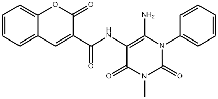 2H-1-Benzopyran-3-carboxamide,  N-(6-amino-1,2,3,4-tetrahydro-3-methyl-2,4-dioxo-1-phenyl-5-pyrimidinyl)-2-oxo- Structure