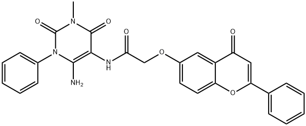 Acetamide,  N-(6-amino-1,2,3,4-tetrahydro-3-methyl-2,4-dioxo-1-phenyl-5-pyrimidinyl)-2-[(4-oxo-2-phenyl-4H-1-benzopyran-6-yl)oxy]- Structure