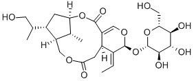4-エチリデン-3-(β-D-グルコピラノシルオキシ)-3,4,4a,5,9,10,11,12-オクタヒドロ-10-(2-ヒドロキシ-1-メチルエチル)-15-メチル-9,12-メタノ-6H,8H,14H-ピラノ[3,4-c][1,7]ジオキサシクロドデシン-6,14-ジオン 化学構造式