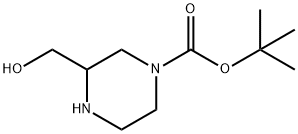 1-(tert-ブトキシカルボニル)-3-(ヒドロキシメチル)ピペラジン 化学構造式