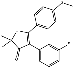 4-(3-フルオロフェニル)-2,2-ジメチル-5-(4-(メチルチオ)フェニル)フラン-3(2H)-オン 化学構造式