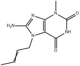 8-アミノ-7-(2-ブテン-1-イル)-3-メチル-3,7-ジヒドロ-1H-プリン-2,6-ジオン 化学構造式