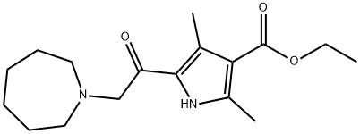 1H-Pyrrole-3-carboxylicacid,5-[(hexahydro-1H-azepin-1-yl)acetyl]-2,4-dimethyl-,ethylester(9CI) Structure