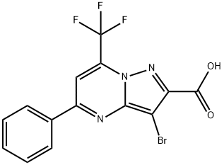 3-bromo-5-phenyl-7-(trifluoromethyl)pyrazolo[1,5-a]pyrimidine-2-carboxylic acid Struktur