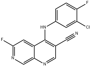 4-(3-chloro-4-fluorophenylamino)-6-fluoro-1,7-naphthyridine-3-carbonitrile Structure