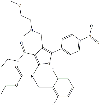 ethyl 5-(4-aMinophenyl)-2-(ethoxycarbonyl)-4-(((2-Methoxyethyl)(Methyl)aMino)Methyl)thiophene-3-carboxylate Struktur