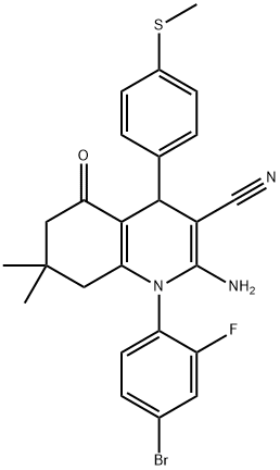 2-amino-1-(4-bromo-2-fluorophenyl)-7,7-dimethyl-4-[4-(methylsulfanyl)phenyl]-5-oxo-1,4,5,6,7,8-hexahydro-3-quinolinecarbonitrile 结构式