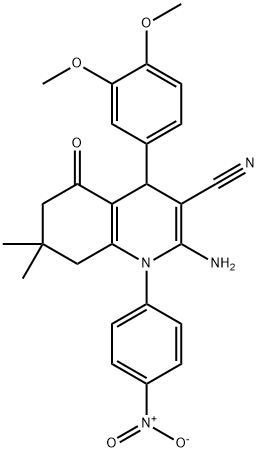2-amino-4-(3,4-dimethoxyphenyl)-7,7-dimethyl-1-(4-nitrophenyl)-5-oxo-1,4,5,6,7,8-hexahydro-3-quinolinecarbonitrile Structure
