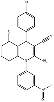 2-amino-4-(4-chlorophenyl)-1-{3-nitrophenyl}-5-oxo-1,4,5,6,7,8-hexahydro-3-quinolinecarbonitrile 化学構造式