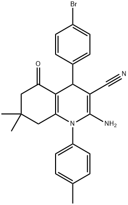 2-amino-4-(4-bromophenyl)-7,7-dimethyl-1-(4-methylphenyl)-5-oxo-1,4,5,6,7,8-hexahydro-3-quinolinecarbonitrile 结构式