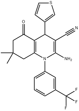 2-amino-7,7-dimethyl-5-oxo-4-(3-thienyl)-1-[3-(trifluoromethyl)phenyl]-1,4,5,6,7,8-hexahydro-3-quinolinecarbonitrile 结构式