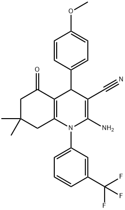 2-amino-4-(4-methoxyphenyl)-7,7-dimethyl-5-oxo-1-[3-(trifluoromethyl)phenyl]-1,4,5,6,7,8-hexahydro-3-quinolinecarbonitrile Structure