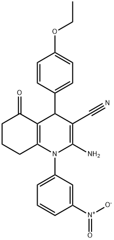 2-amino-4-(4-ethoxyphenyl)-1-{3-nitrophenyl}-5-oxo-1,4,5,6,7,8-hexahydro-3-quinolinecarbonitrile Struktur