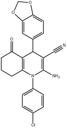2-amino-4-(1,3-benzodioxol-5-yl)-1-(4-chlorophenyl)-5-oxo-1,4,5,6,7,8-hexahydro-3-quinolinecarbonitrile 结构式