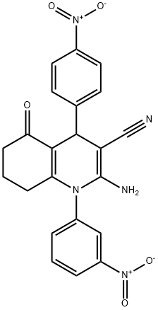 2-amino-1-{3-nitrophenyl}-4-{4-nitrophenyl}-5-oxo-1,4,5,6,7,8-hexahydro-3-quinolinecarbonitrile 结构式
