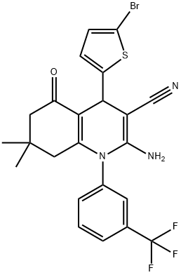 2-amino-4-(5-bromo-2-thienyl)-7,7-dimethyl-5-oxo-1-[3-(trifluoromethyl)phenyl]-1,4,5,6,7,8-hexahydro-3-quinolinecarbonitrile 结构式